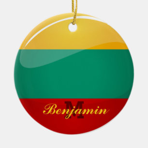 Ornement Rond En Céramique Drapeau lithuanien rond brillant