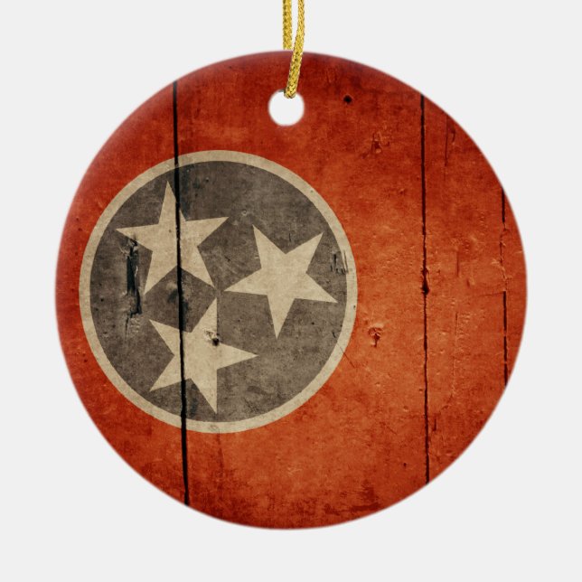Ornement Rond En Céramique Drapeau robuste en bois Tennessee (Devant)