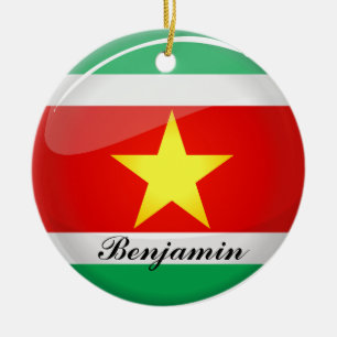 Ornement Rond En Céramique Drapeau rond brillant du Suriname