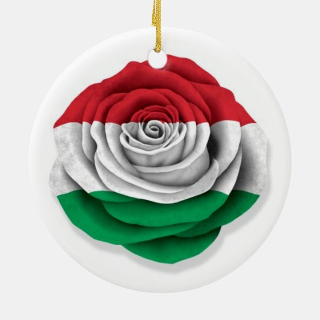 Ornement Rond En Céramique Drapeau rose de Hongrois sur le blanc (Dos)