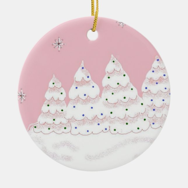 Ornement Rond En Céramique Dreamy White Christmas Trees (Devant)