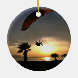 Ornement Rond En Céramique Dropzone At Dusk Adventure Paraglider Art