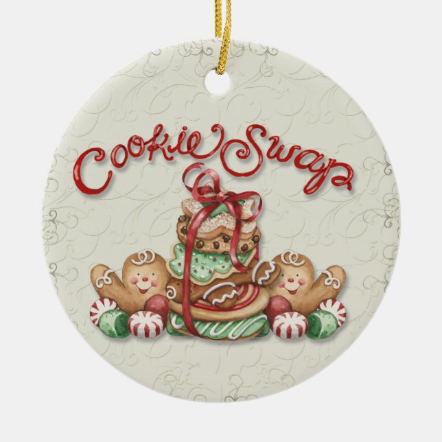 Ornement Rond En Céramique Échange de cookies de Noël - SRF (Devant)