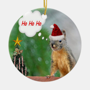 Ornement Rond En Céramique Écureuil de Noël