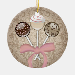 Ornement Rond En Céramique Élégant cacao Damask Cake Pop