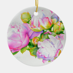 Ornement Rond En Céramique Elégant flacon rose blanc