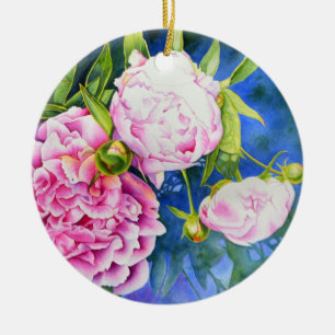 Ornement Rond En Céramique Elégant rose blanc classique aquarelle floral