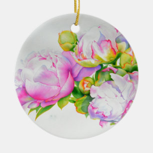 Ornement Rond En Céramique Elégante peinture d'aquarelle blanche rose