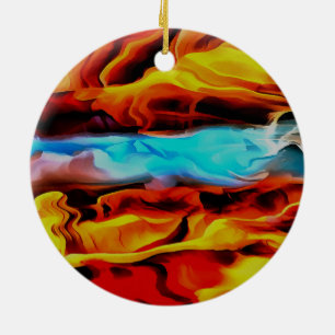 Ornement Rond En Céramique Eléments Chauds Et Froids Acrylique Verser Abstrai