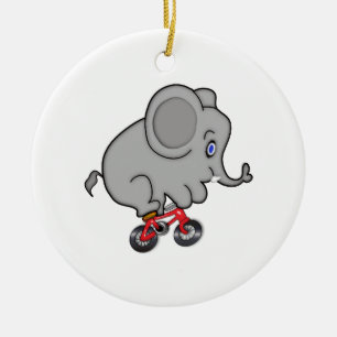 Ornement Rond En Céramique Éléphant montant un vélo