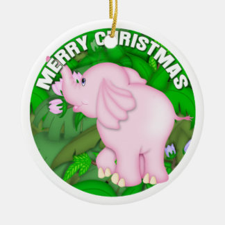 Ornement Rond En Céramique Éléphant rose de Joyeux Noël