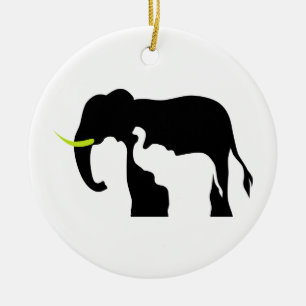 Ornement Rond En Céramique Eléphants noirs et blancs