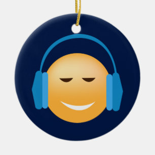 Ornement Rond En Céramique Emoji avec des écouteurs
