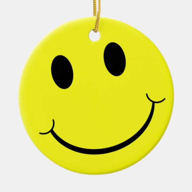 Ornement Rond En Céramique Emoji souriant jaune clair (Devant)