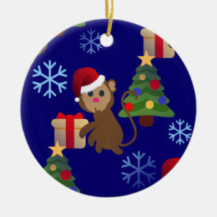 Ornement Rond En Céramique Émotion de singe de père Noël