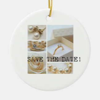 Ornement Rond En Céramique Enregistrer le collage Mariage date blanc