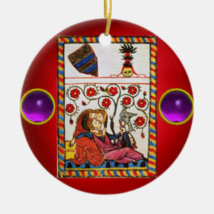 Ornement Rond En Céramique ETERNAL LOVE red purple gem