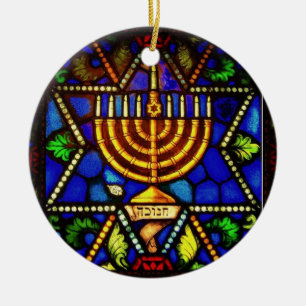 ORNEMENT ROND EN CÉRAMIQUE ÉTOILE DE DAVID ET MENORAH