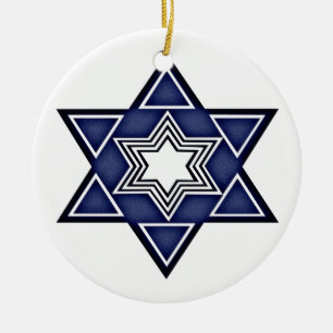 Ornement Rond En Céramique Étoile de David Hannukkah
