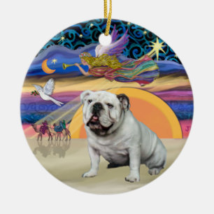 Ornement Rond En Céramique Étoile de Noël - Bouledogue Anglais Blanc