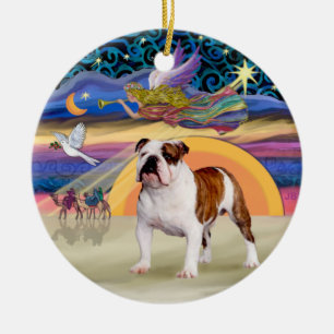 Ornement Rond En Céramique Étoile de Noël - Bulldog 5 anglais