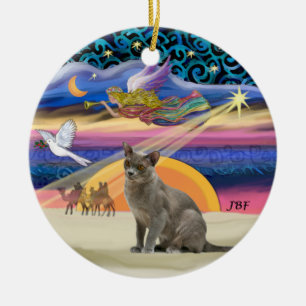 Ornement Rond En Céramique Étoile de Noël - chat bleu russe