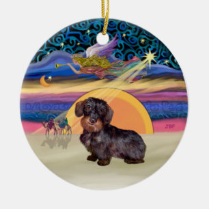Ornement Rond En Céramique Étoile de Noël - Feu Haired Dachshund