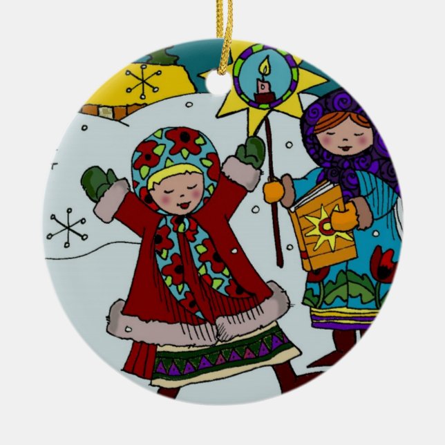 Ornement Rond En Céramique Étoile ukrainienne de Noël (Devant)