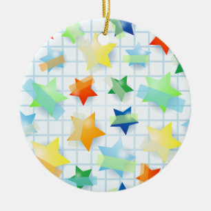 Ornement Rond En Céramique Étoiles en papier, ornement