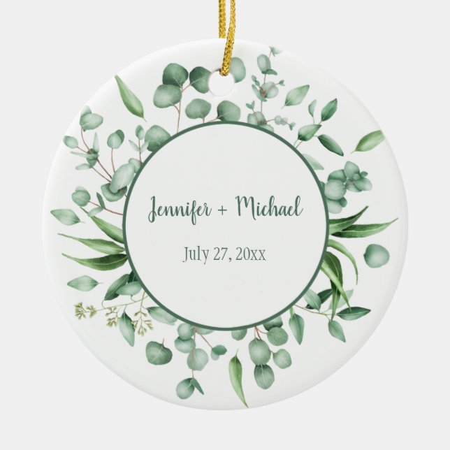 Ornement Rond En Céramique Eucalyptus Envy Wreath Mariage Keepsaké (Devant)