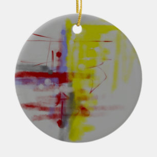 Ornement Rond En Céramique Expressionniste Abstrait gris rouge jaune