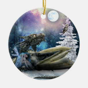 Ornement Rond En Céramique Fairy Safe with Dragon