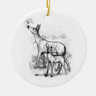 Ornement Rond En Céramique Famille de cerfs