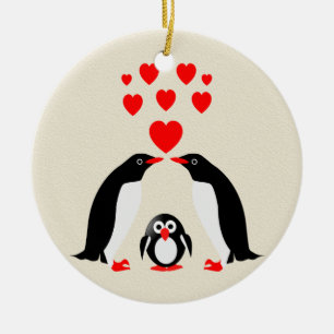 Ornement Rond En Céramique Famille Penguins