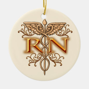 Ornement Rond En Céramique Fancy Cuivre Caduceus RN Nurse
