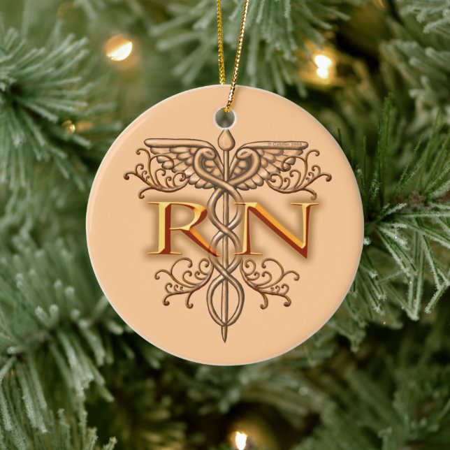 Ornement Rond En Céramique Fancy Cuivre Caduceus RN Nurse (Arbre)
