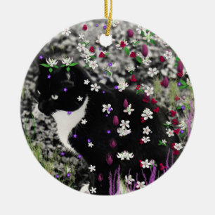Ornement Rond En Céramique Faux de Fleurs I - Tux Cat