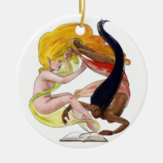 Ornement Rond En Céramique Femmes de livre de contes