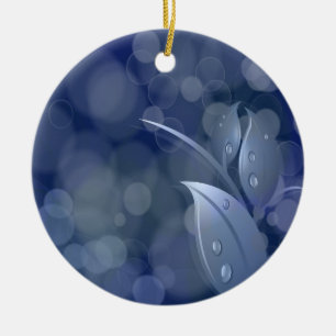 Ornement Rond En Céramique Feuille de Blue Bokeh
