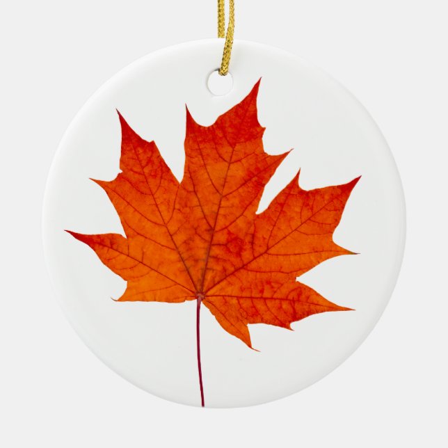 Ornement Rond En Céramique Feuille d'érable rouge (Devant)