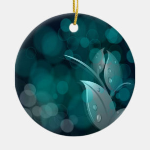 Ornement Rond En Céramique Feuilles turquoise Bokeh