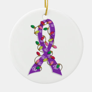 Ornement Rond En Céramique Fibromyalgia Christmas Lights Ribbon