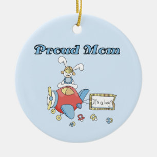 Ornement Rond En Céramique Fier Maman Avion C'est un garçon Cadeaux