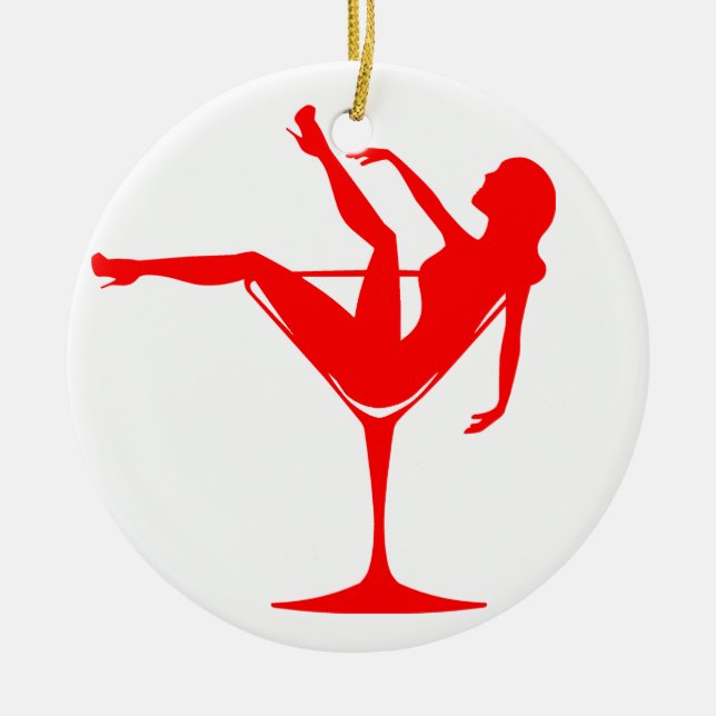 Ornement Rond En Céramique Fille dans un verre de cocktail (Devant)