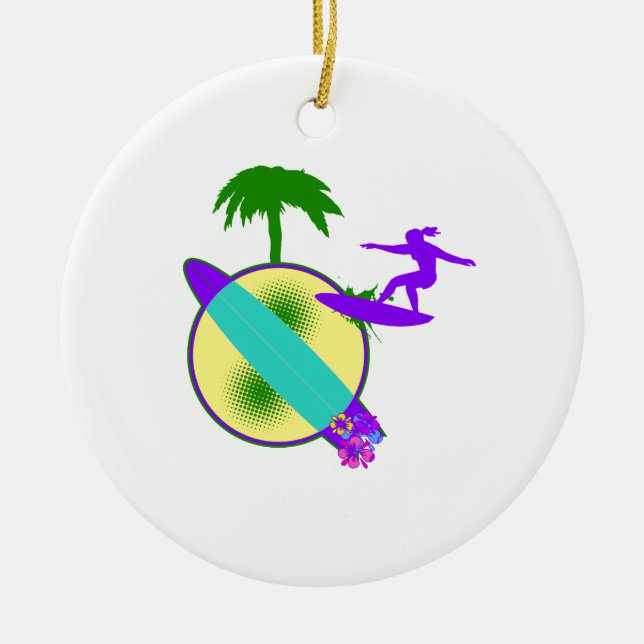 Ornement Rond En Céramique fille en pastel de surfer de birght (Devant)