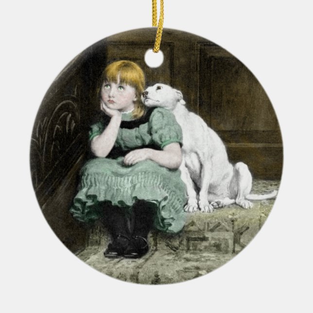 Ornement Rond En Céramique Fille pleine d'adoration de chien (Devant)