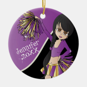 Ornement Rond En Céramique 📣 💖 fille Pom-pom girl pourpre