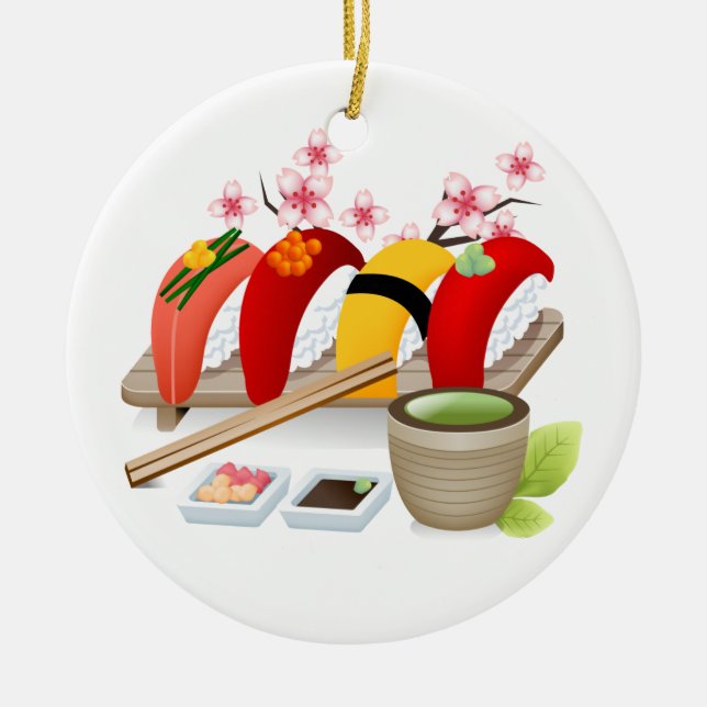 Ornement Rond En Céramique Fitness - Sushi ! par SRF (Devant)