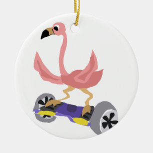 Ornement Rond En Céramique Flamant rose rose drôle sur Hoverboard
