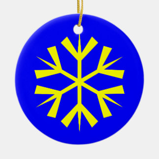 Ornement Rond En Céramique Flèche de neige bleue et jaune